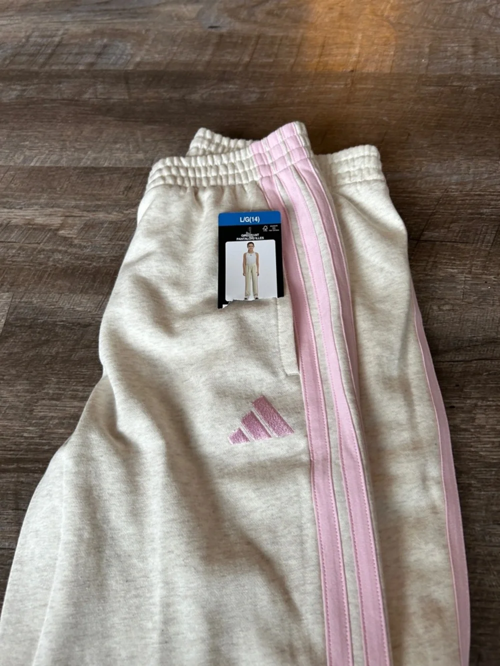adidas Beige Sweatpants with Pink Side Stripes - Picture 3 of 3